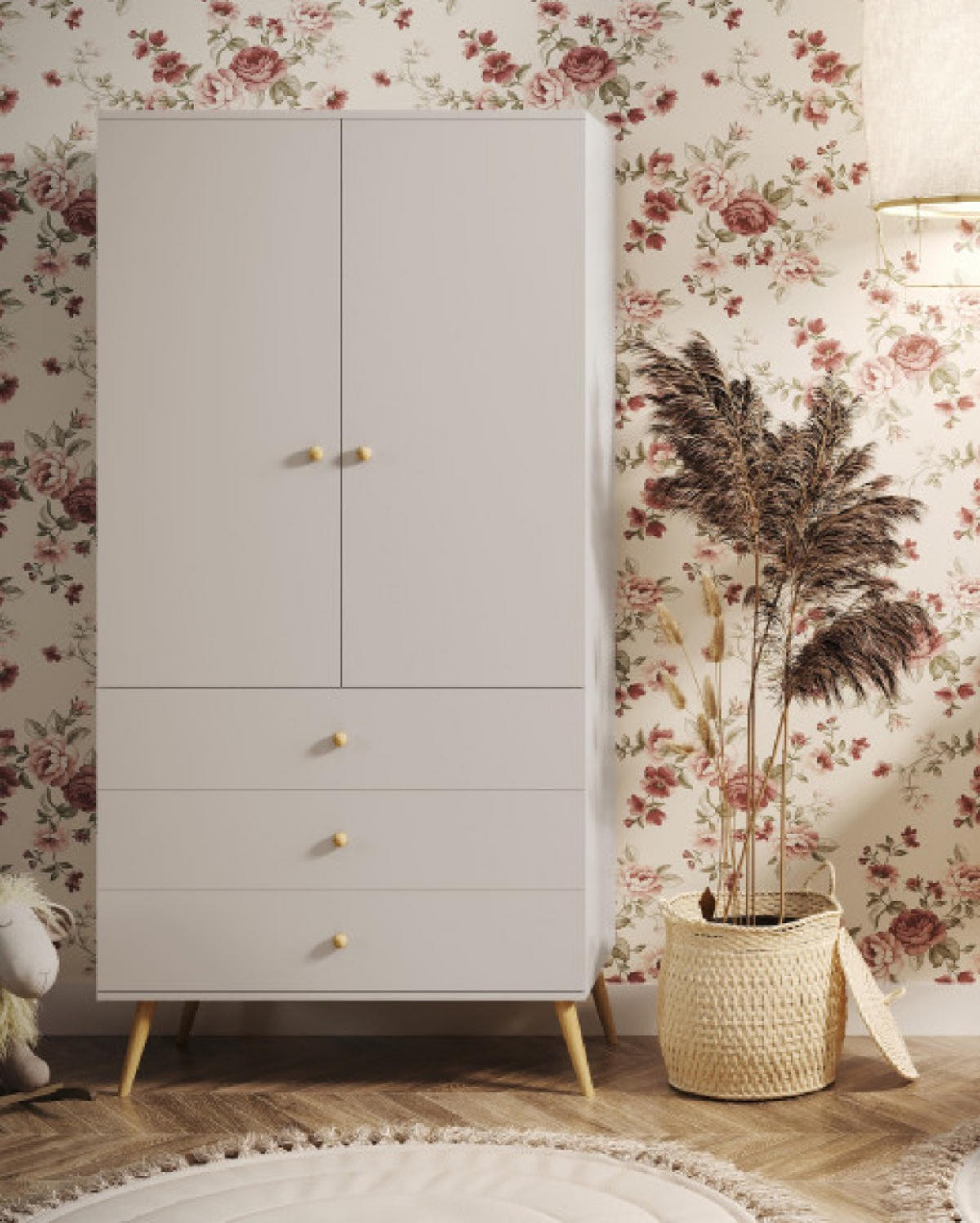 SCHRANK Kaschmir Boho Stil Mit Schubladen Und Kleiderstange - Kaschmir/Beige, Holzwerkstoff (100/202/52cm) - Sepro Meble