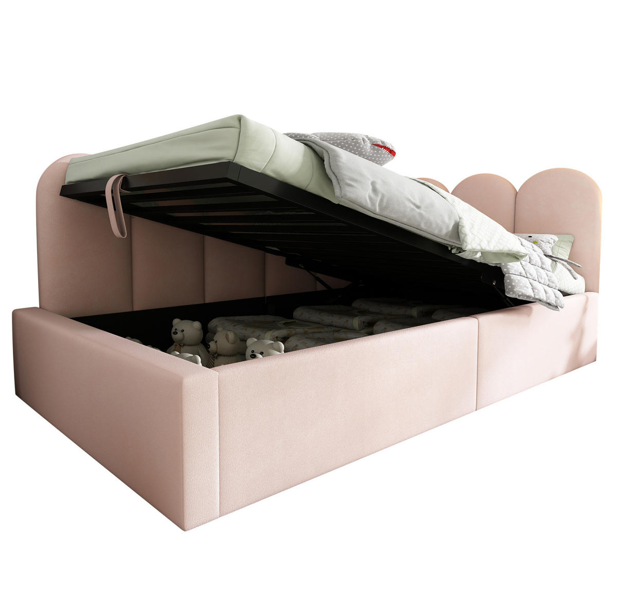 SAMT-POLSTERBETT 90/200 cm mit Bettkasten und gepolstertem Kopfteil - Pink, Textil (90/200cm) - BEAOK