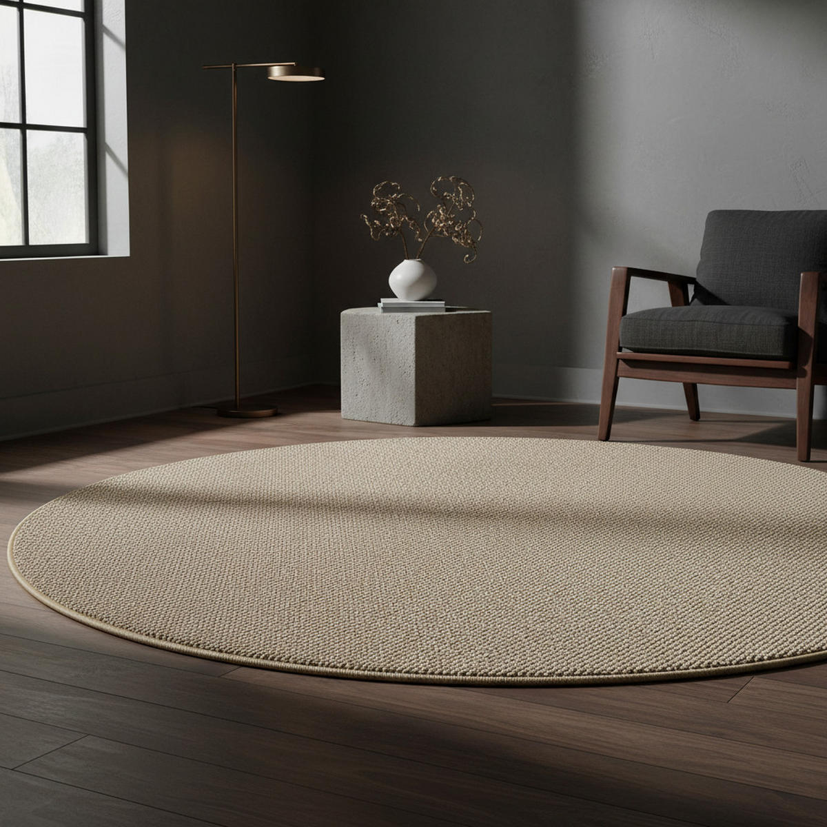 TEPPICH Kurzflor Flachgewebe Uni-Design Polypropylen Wohnzimmer Beige Rund 200x200 - Beige, Textil (200/200cm) - KADIMA DESIGN