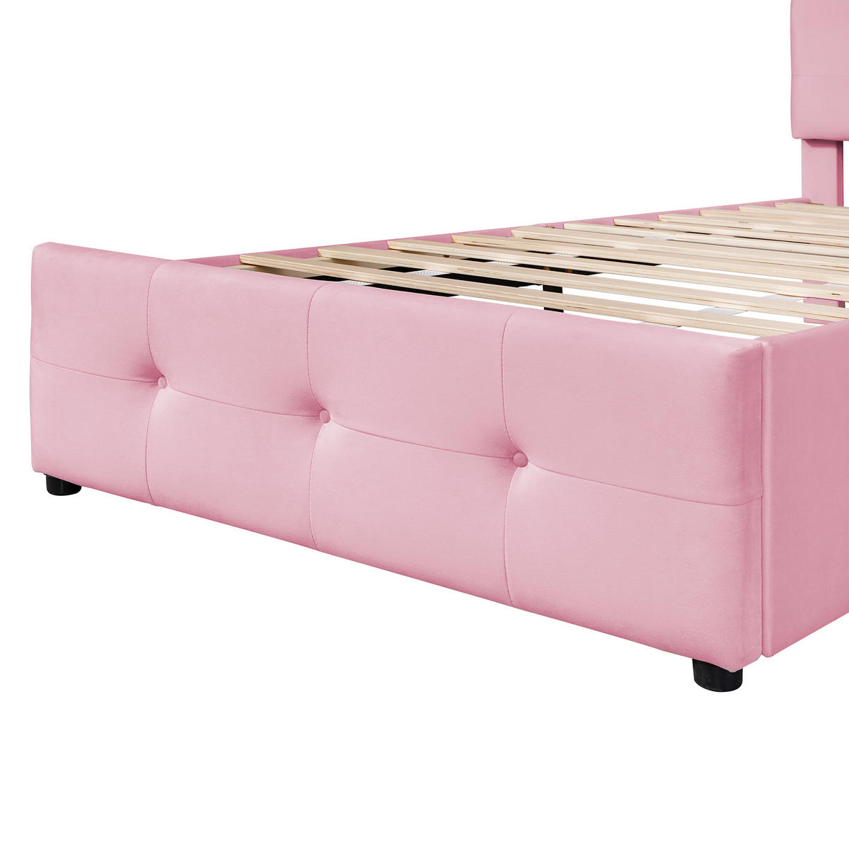BETT mit Schublade 90x200 cm Samt Pink - Pink, Metall (90/200cm) - Meubliv