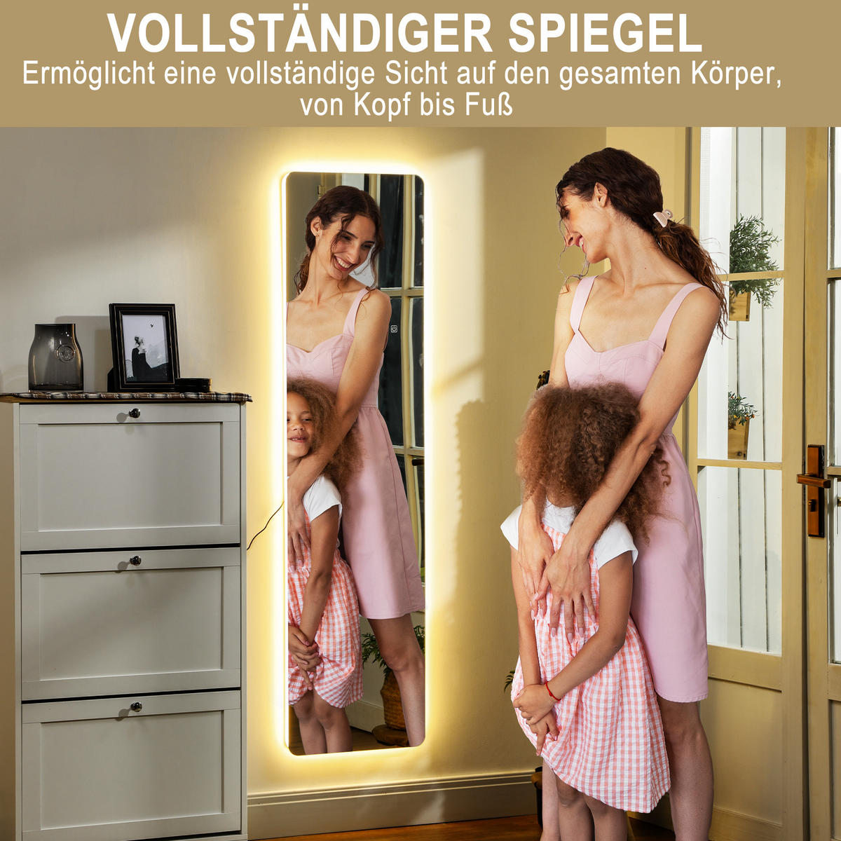GANZKÖRPERSPIEGEL, 150 x 40 cm Standspiegel mit LED-Beleuchtung, Transparent - Transparent, Metall (3/150/40cm) - HOMCOM