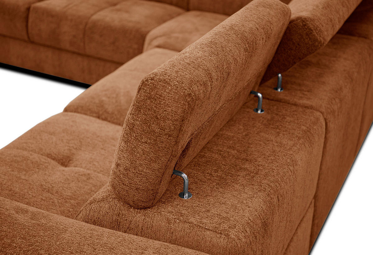 ECKSOFA CALVERA 5-Sitzer mit 1 Relaxfunktion, dunkelorange - Dunkelorange, Holzwerkstoff/Textil (239/298cm) - Courtois Laville