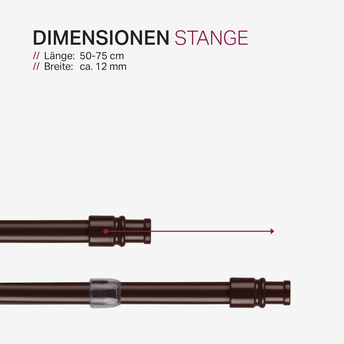 GARDINENSTANGE Dunkelbraun 50-75 cm - Braun, Metall (50cm) - Bestlivings