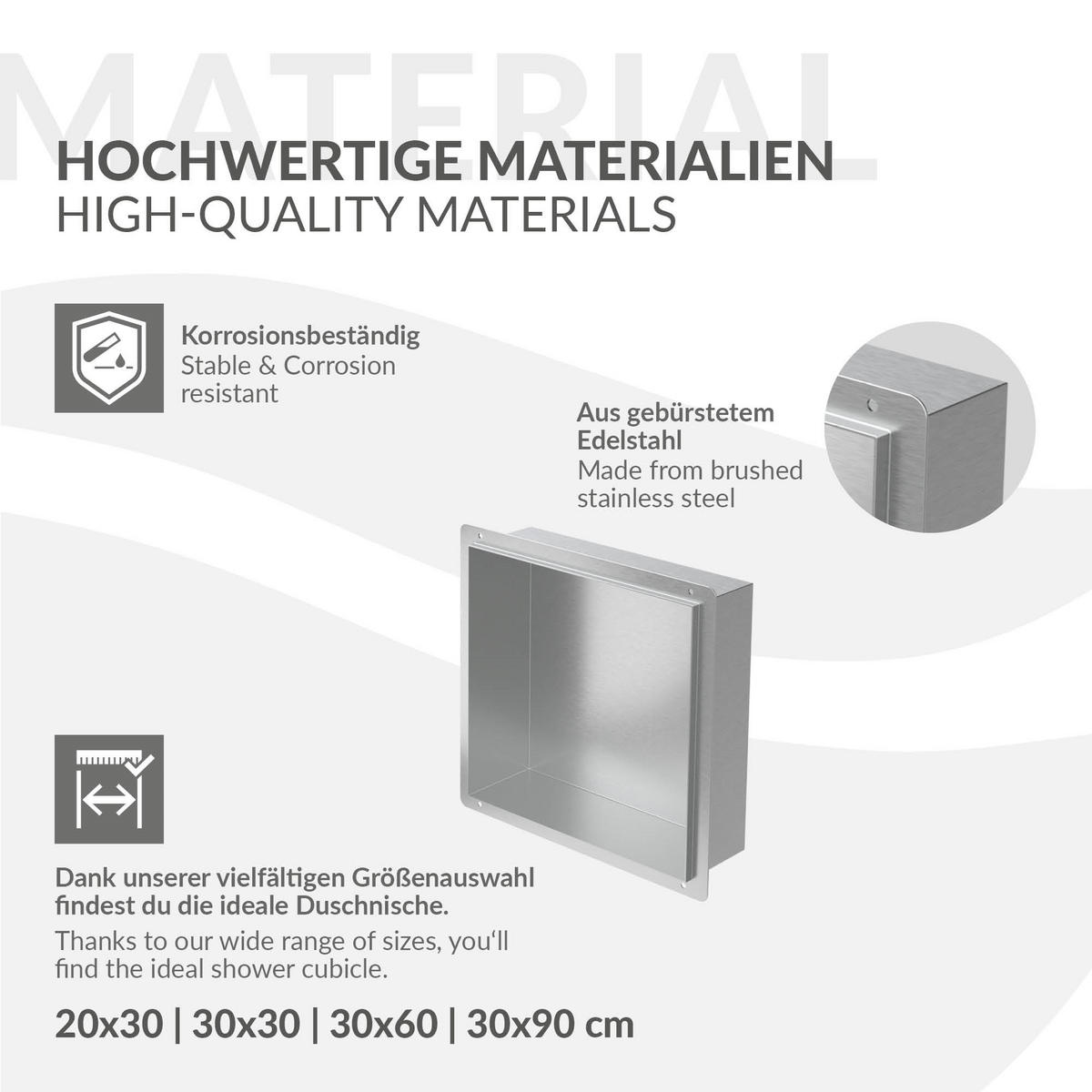 DUSCHNISCHE Silber 30/30 cm randlos - Silberfarben, Metall (30/30/10cm) - LuxeBath