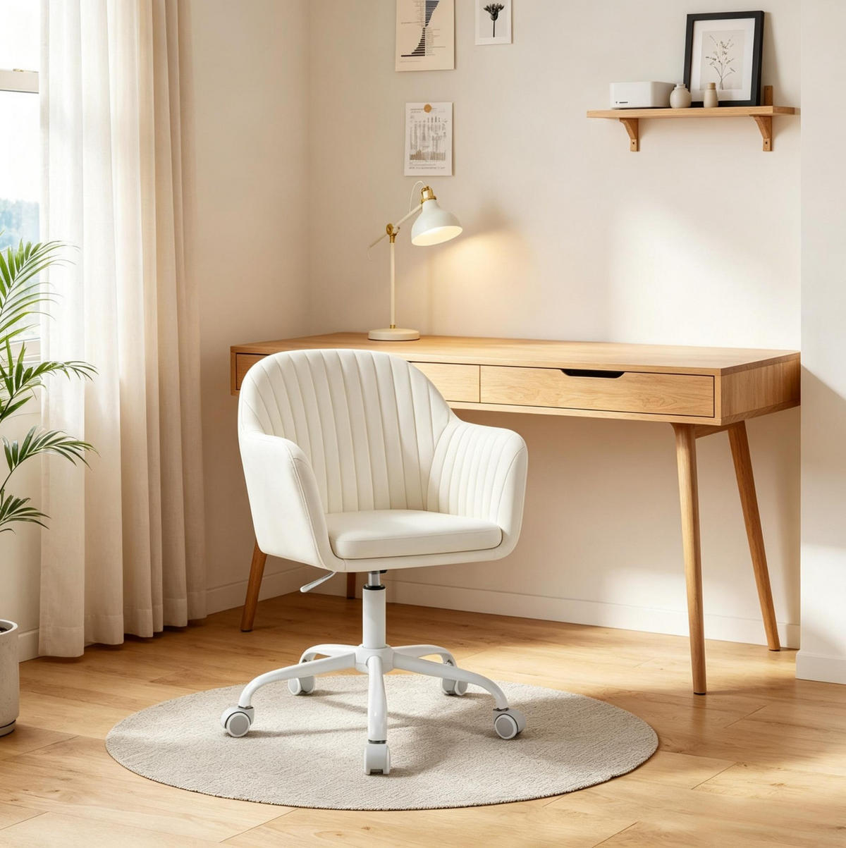 BÜROSTUHL in Cremeweiß 40x56x87 cm aus Samt, höhenverstellbar und drehbar - Creme, Metall (56/87/40cm) - IVMEU