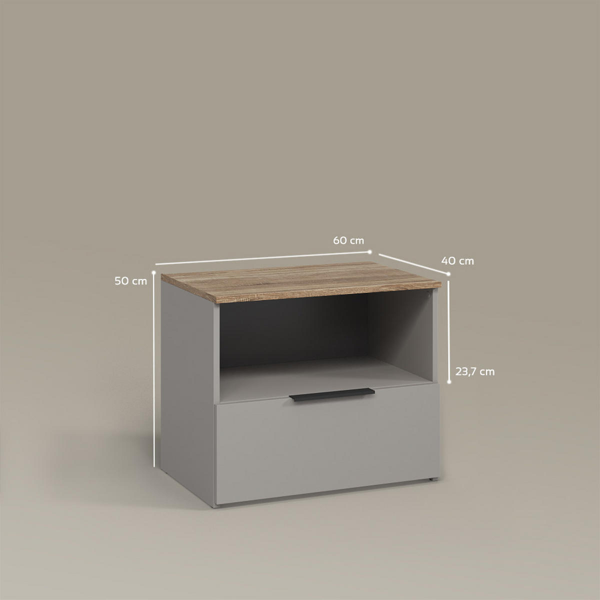 KOMMODE Piave Greige mit klappe - Greige, Holzwerkstoff (60/50/40cm) - Livinity®