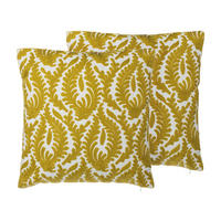 DEKOKISSEN 2er-Set Senfgelb 45/45 cm Primula - Dunkelgelb, Naturmaterialien/Textil (45/45cm) - Beliani