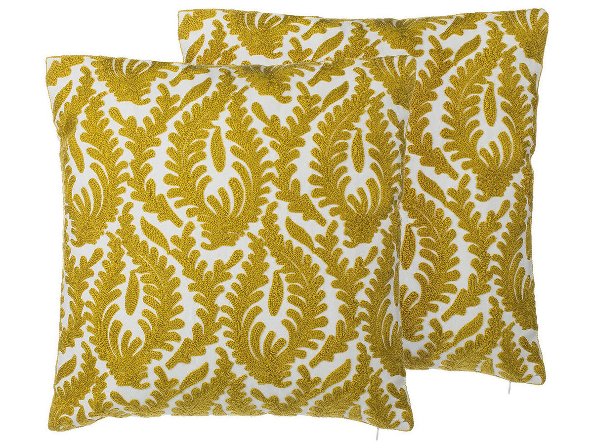 DEKOKISSEN 2er-Set Senfgelb 45/45 cm Primula - Dunkelgelb, Naturmaterialien/Textil (45/45cm) - Beliani
