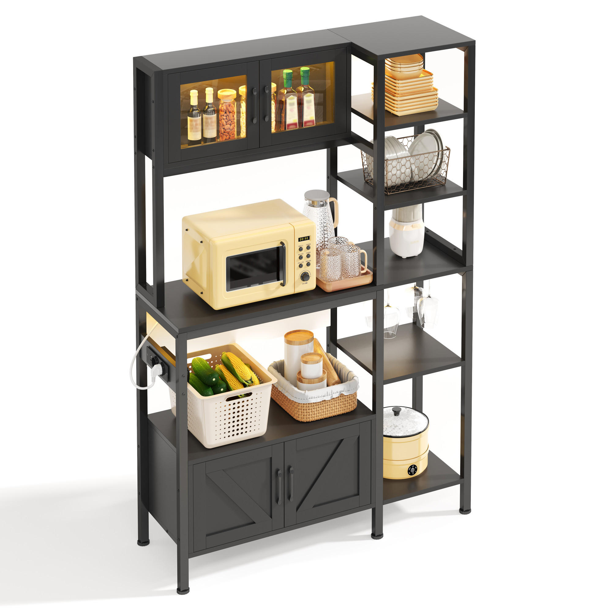 BUFFET 115/40/180 cm schwarz aus MDF und Stahl mit LED - Schwarz, Holzwerkstoff (115/180/40cm) - OKWISH