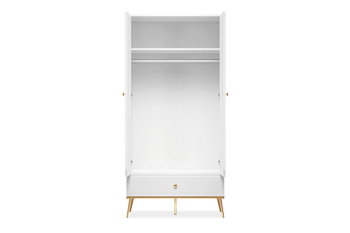 KLEIDERSCHRANK ISORIA mit Goldelementen, Glas Weiß - Goldfarben/Weiß, Holz/Metall (92/190/53cm) - KONSIMO®