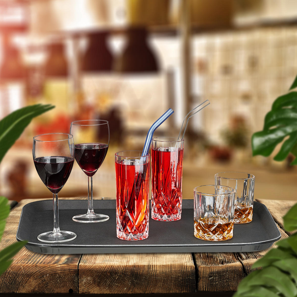 2xSERVIERTABLETT - Schwarz, Kunststoff (46/2/35cm) - Relaxdays