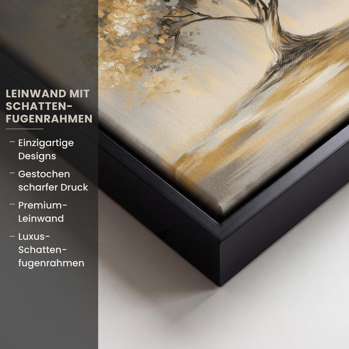 LEINWAND Bilder mit Rahmen - Gemälde - Baum - Abstrakt - Blätter - 20x20 - Beige, Textil (20/20cm) - MuchoWow