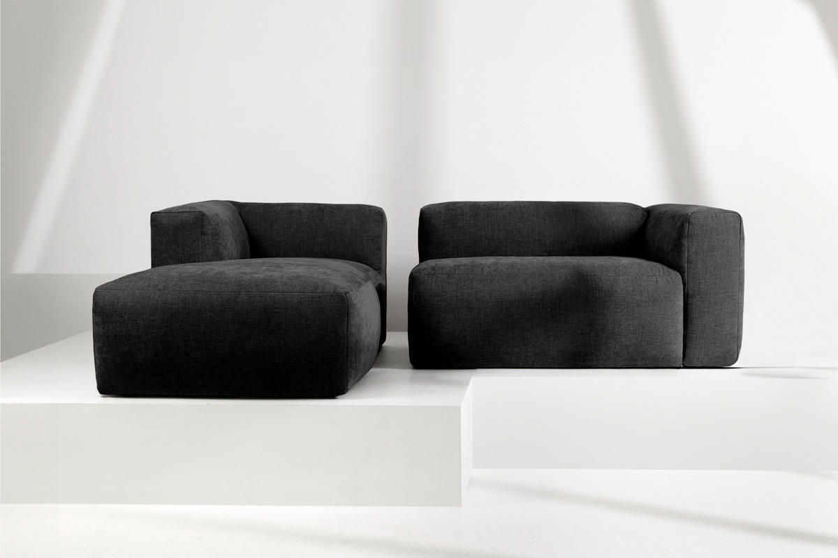 ECKMODULSOFA-LINKS BUFFO 3/4 Sitzer mit extrem weicher Sitzfläche, Gewebestoff, graphit - Graphitfarben, Textil (237/180cm) - KONSIMO®