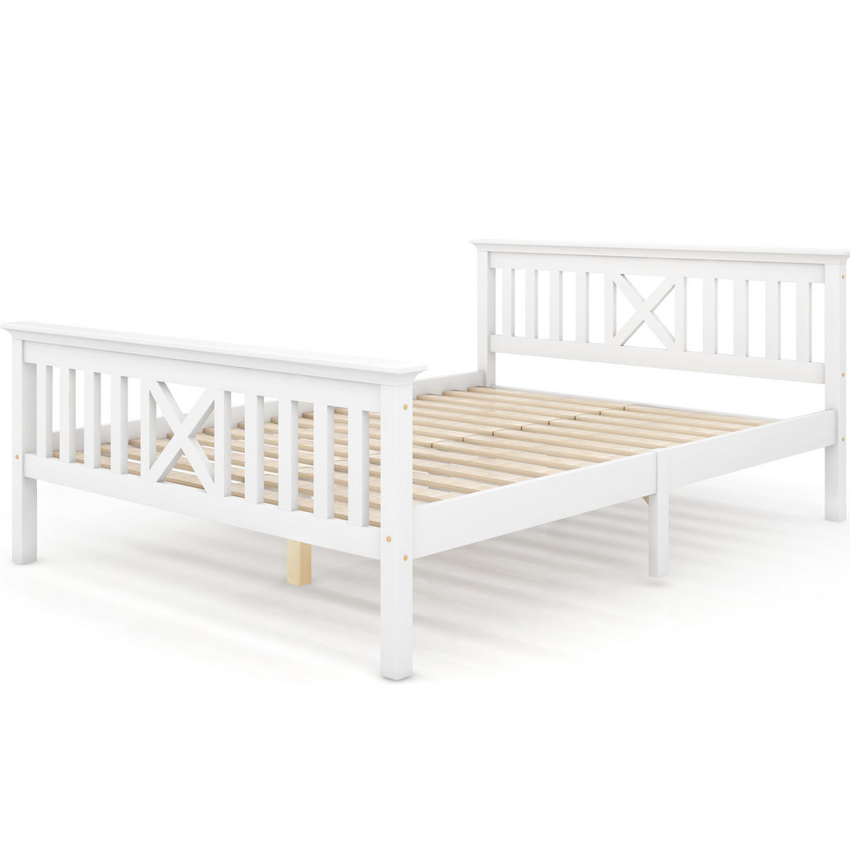 HOLZBETT 140/200 cm aus Kiefer massiv mit X-förmigem Kopfteil und Stauraum - Weiß, Holz (140/200cm) - OKWISH