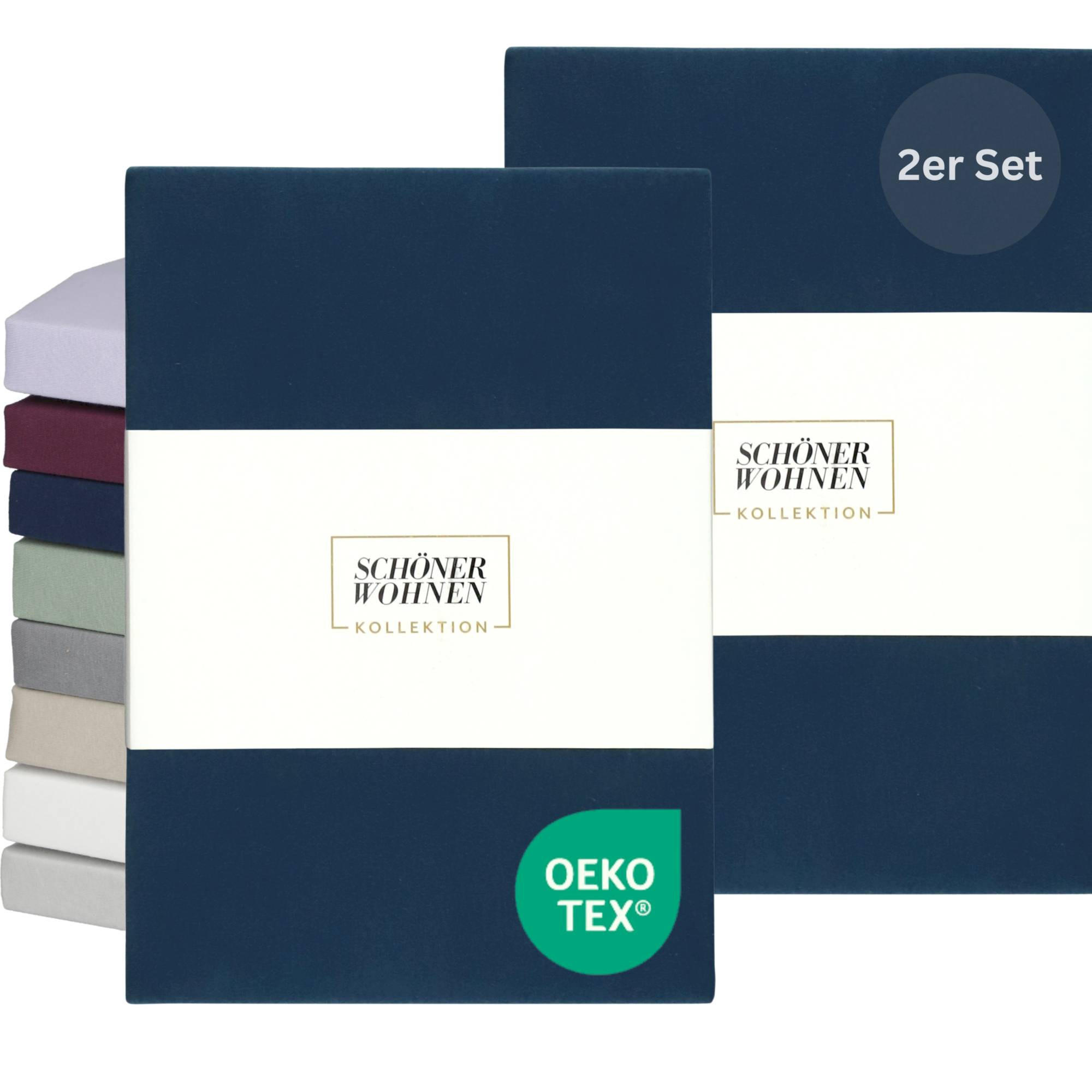 SPANNBETTLAKEN BASIC 2er Set - Blau, Textil (150/200cm) - Schöner Wohnen