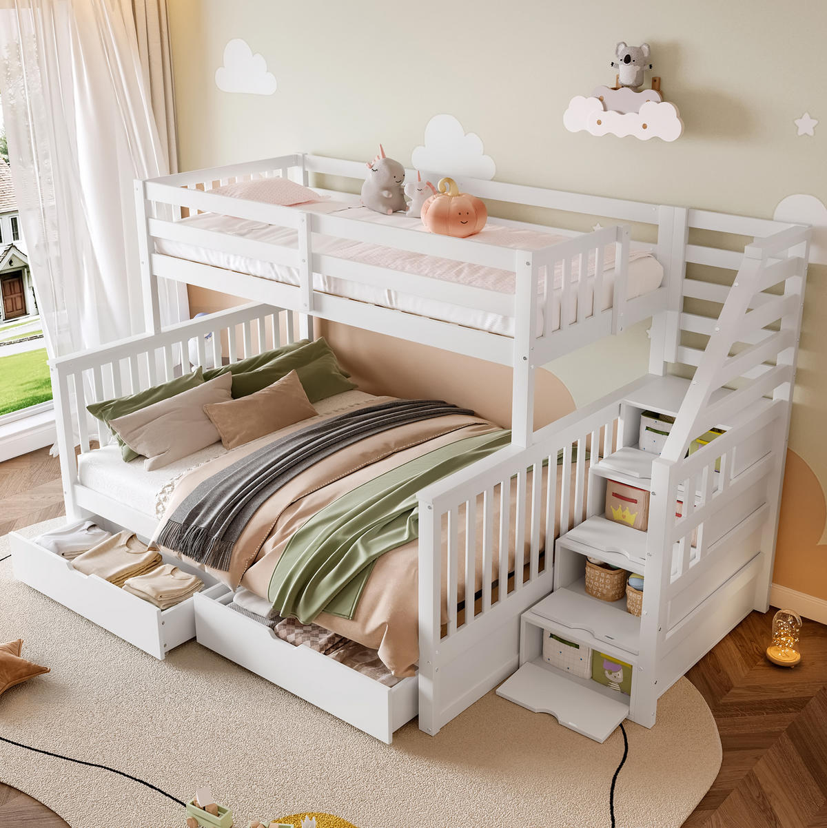 ETAGENBETT 90/200 und 140/200 cm aus Kiefer mit Schubladen in Weiß - Weiß, Holzwerkstoff (90/200cm) - BEAOK