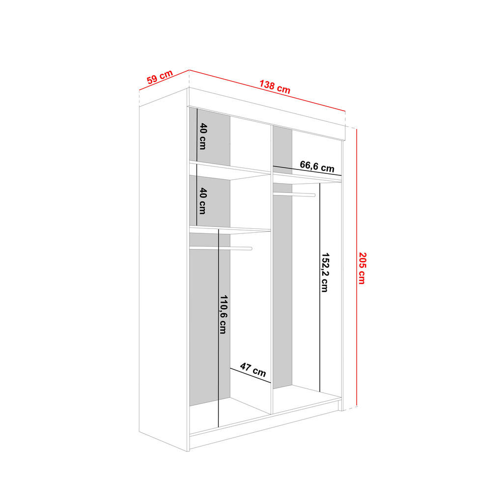 Thumbnail - Kier Furniture Schiebetürenschrank, Weiß, Graphit, Holzwerkstoff, 138x205x59 cm, Schlafzimmer, Kleiderschränke, Schwebet...