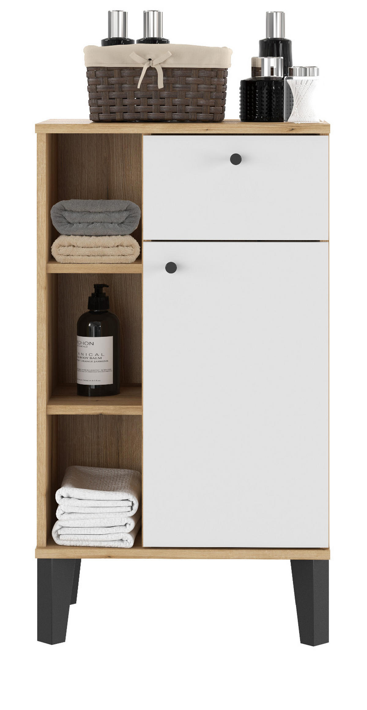 BADKOMMODE weiß, Evoke Eiche, Badkommode, 51 x 90 cm - Eichefarben/Schwarz, Holz/Holzwerkstoff (51/90/33cm) - Furn.Design