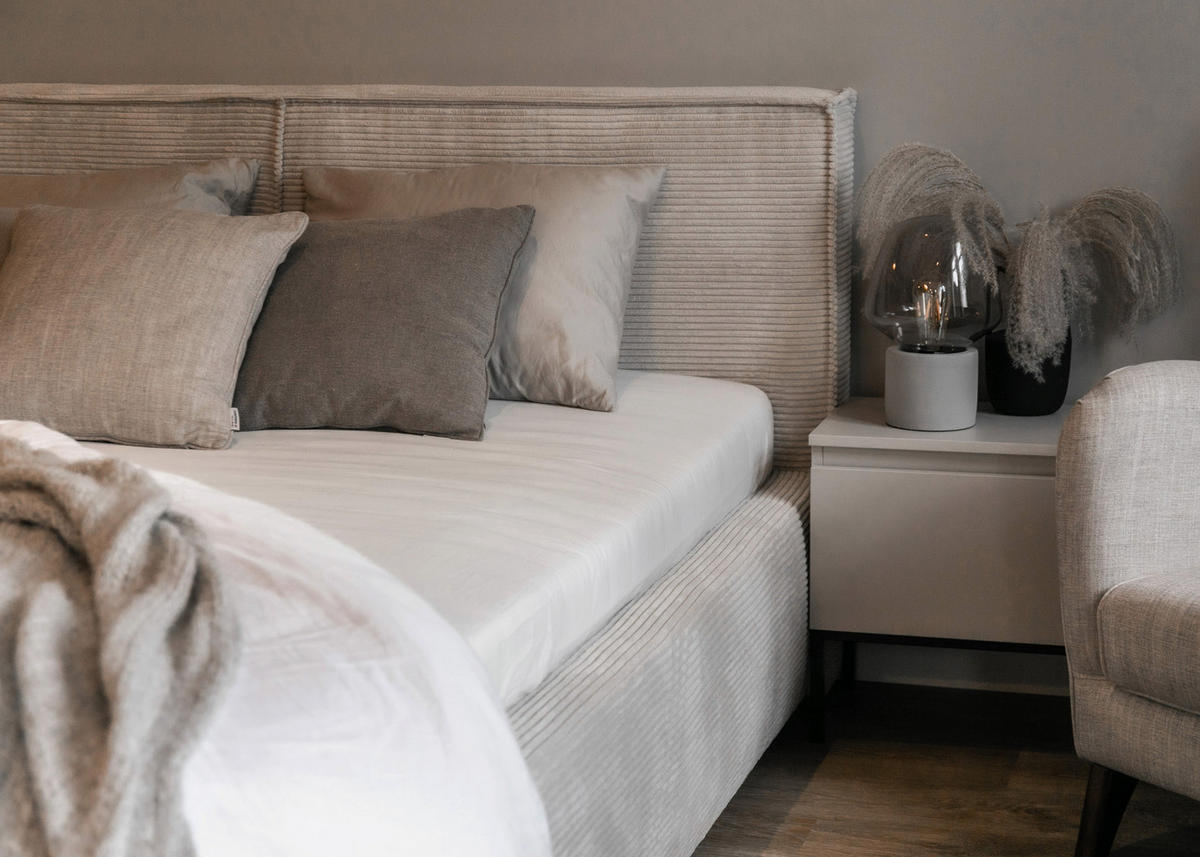 POLSTERBETT Farese Grau-beige Cordbezug 140 cm - Greige, Textil (140/200cm) - Selsey