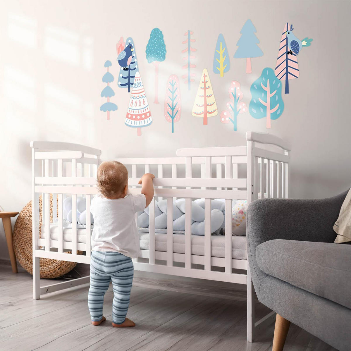 WANDAUFKLEBER 130x162cm - Wald-Boho - Multicolor, Kunststoff (130/162/0.1cm) - Wallfluent