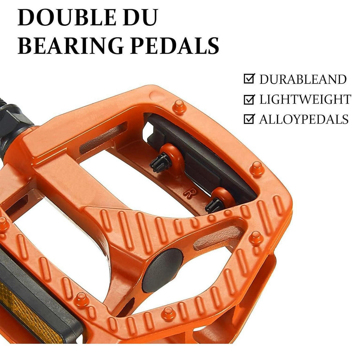 FAHRRADPEDALE 9/16" MTB Pedale mit 3 gedichteten Lagern Orange, CNC Aluminium Flachpedale mit Anti-Rutsch - Orange, Metall (10/1.5/12.5cm)