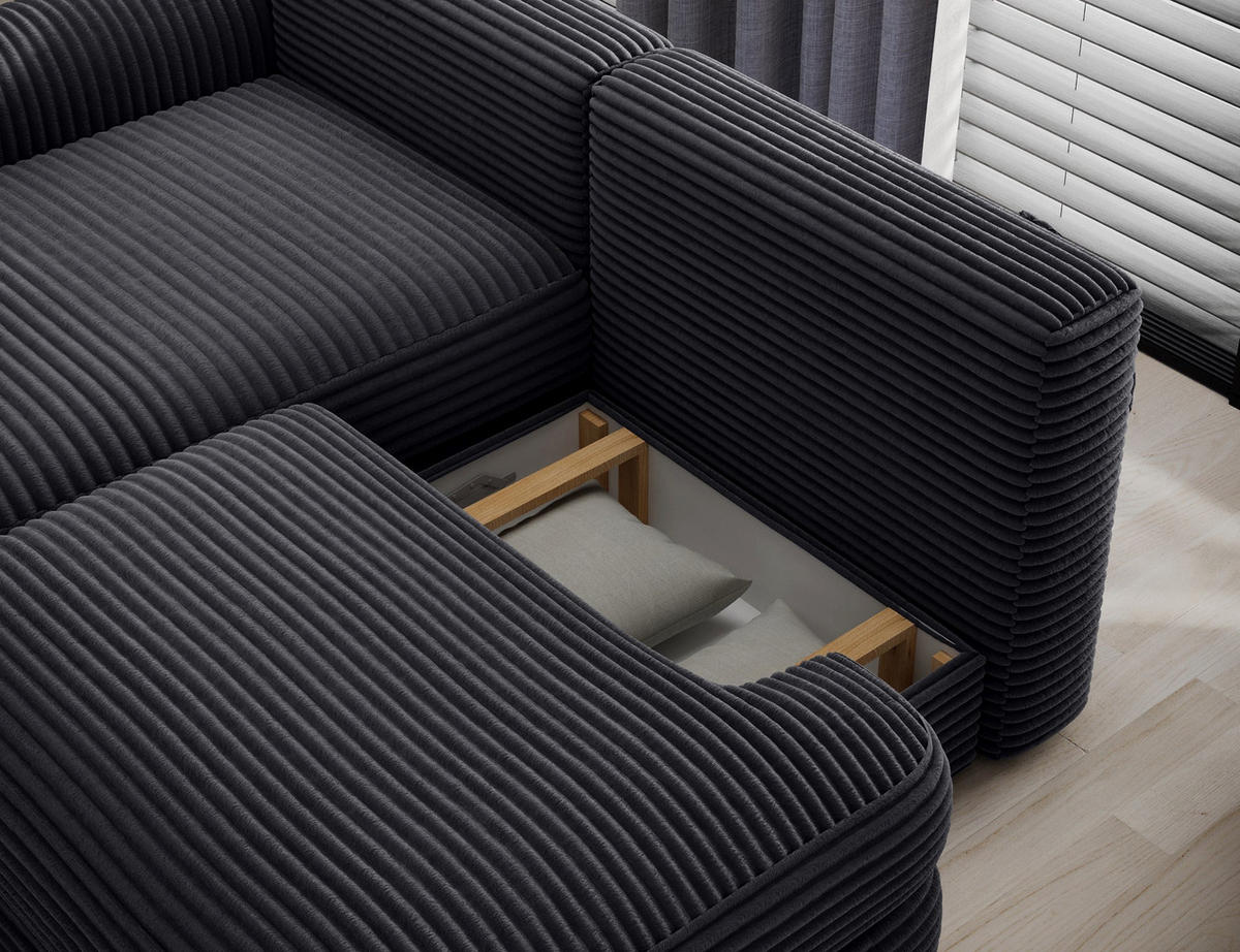 ECKSOFA RIPELI L-Form mit Schlaffunktion & Bettkasten – Modernes 3-Sitzer Sofa, Wellenfederung, 217 × 175 cm - Schwarz, Kunststoff (217/175cm) - Wohnideebilder