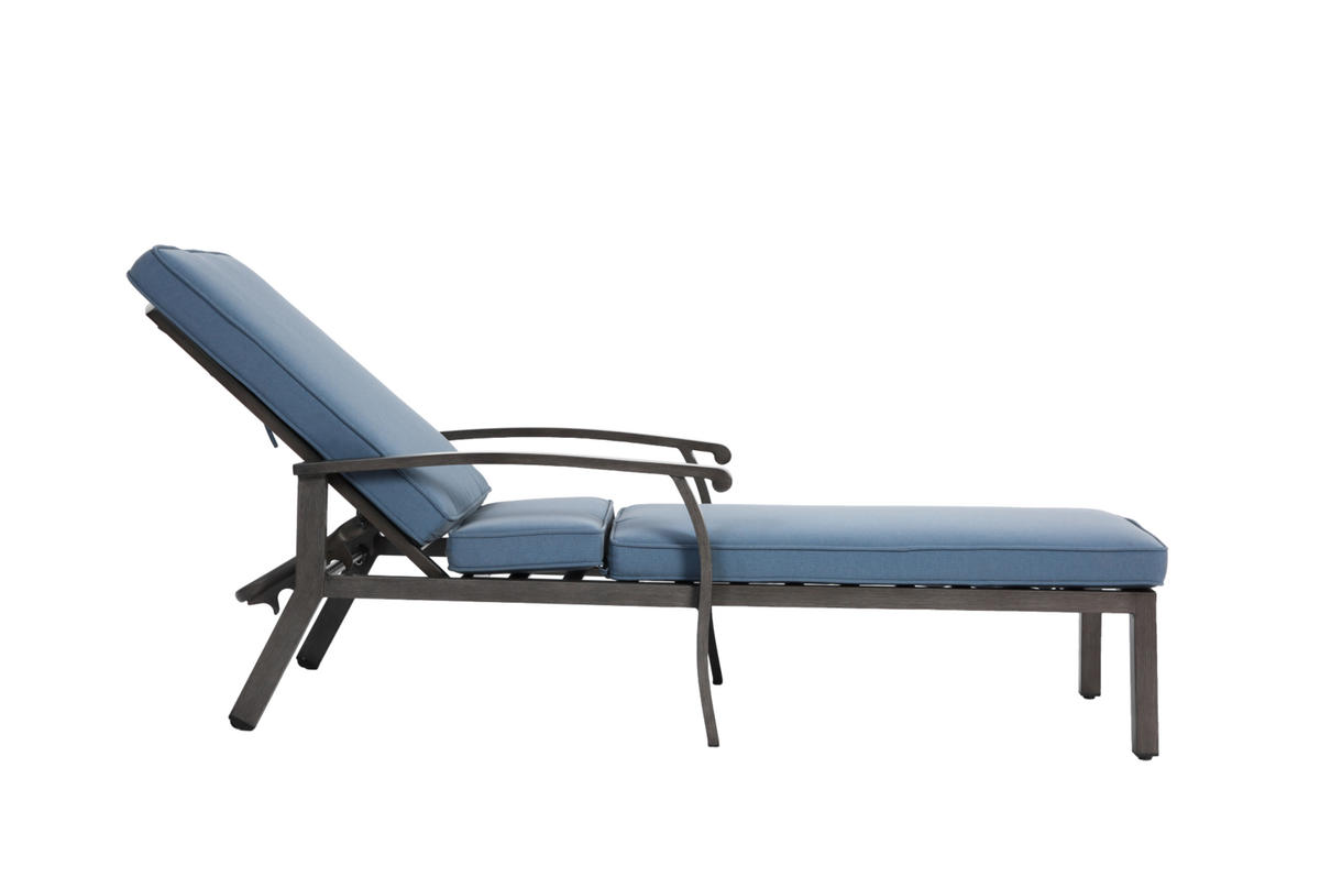 SONNENLIEGE aus Aluminium 204x58x100/30 cm Blau/Dunkelgrau mit 5-fach verstellbarer Rückenlehne und Kissen - Blau, Metall (58/100/204cm) - Modfu
