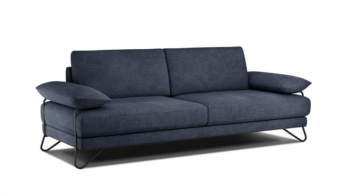 SOFA LORI 3-Sitzer, dunkelblau - Schwarz/Dunkelblau, Holzwerkstoff/Textil (245/87/96cm) - Courtois Laville