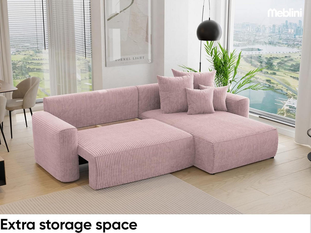 ECKSOFA BALI L - Pink/Schwarz, Holzwerkstoff (260/160cm) - Meblini