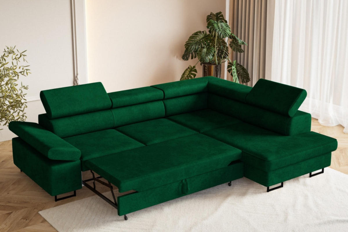 ECKSOFA Flaschengrün ALEX Mit Verstellbaren Kopfstützen Rechts - Grün, Textil (203/274cm) - Sepro Meble