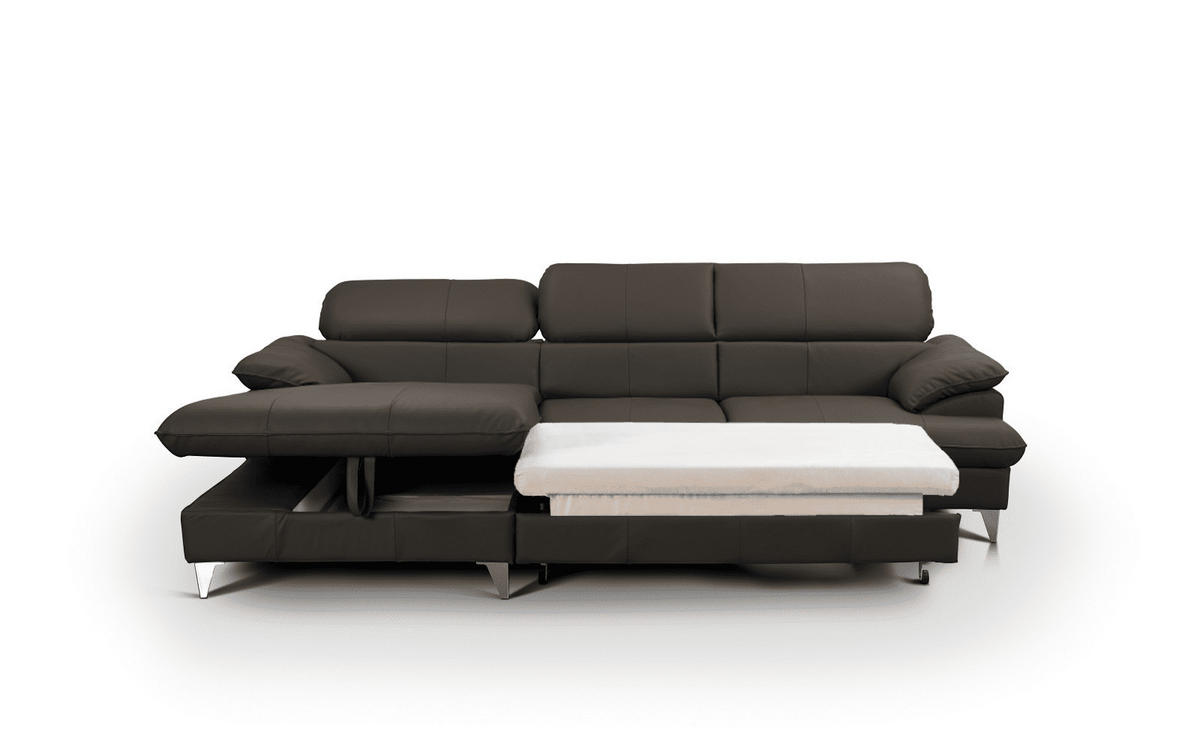 ECKSOFA mit Schlaffunktion und Bettkasten, Echtleder - Chromfarben/Dunkelgrau, Leder/Holz (254/167cm) - Cotta