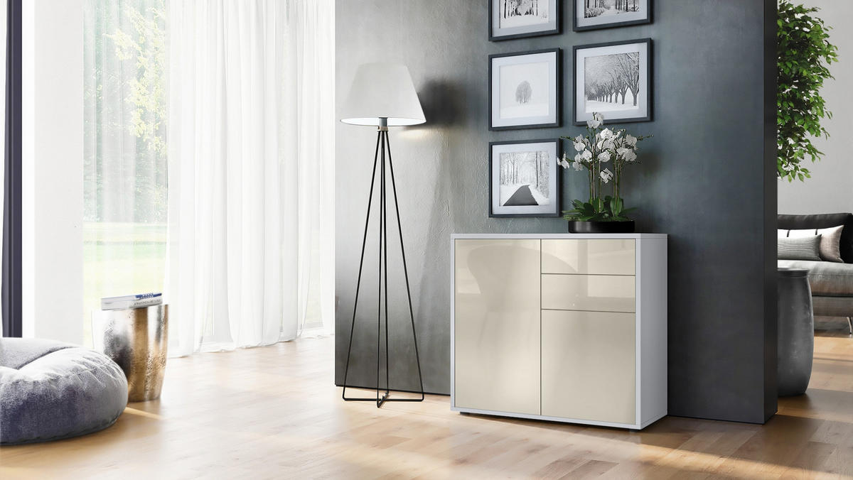 KOMMODE Ben Front in Creme Hochglanz - Creme, Holzwerkstoff (79/74/36cm) - Vladon