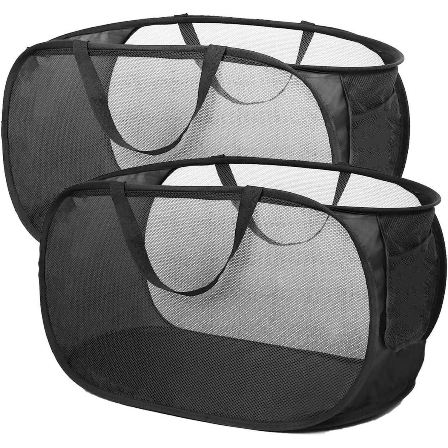 WÄSCHEKORB 2 Stück Pop-Up-Design Seitentasche Schwarz 57 x 36 x 36 cm - Schwarz, Textil (6/2/11cm)
