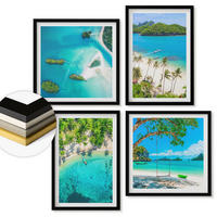 WANDBILDER 4er-Set - 50x50 cm & 40x60 cm Schwarzer Rahmen - Strände, Palmen, kristallklares Wasser - Schwarz, Kunststoff (50/50cm) - ArtPrintCave