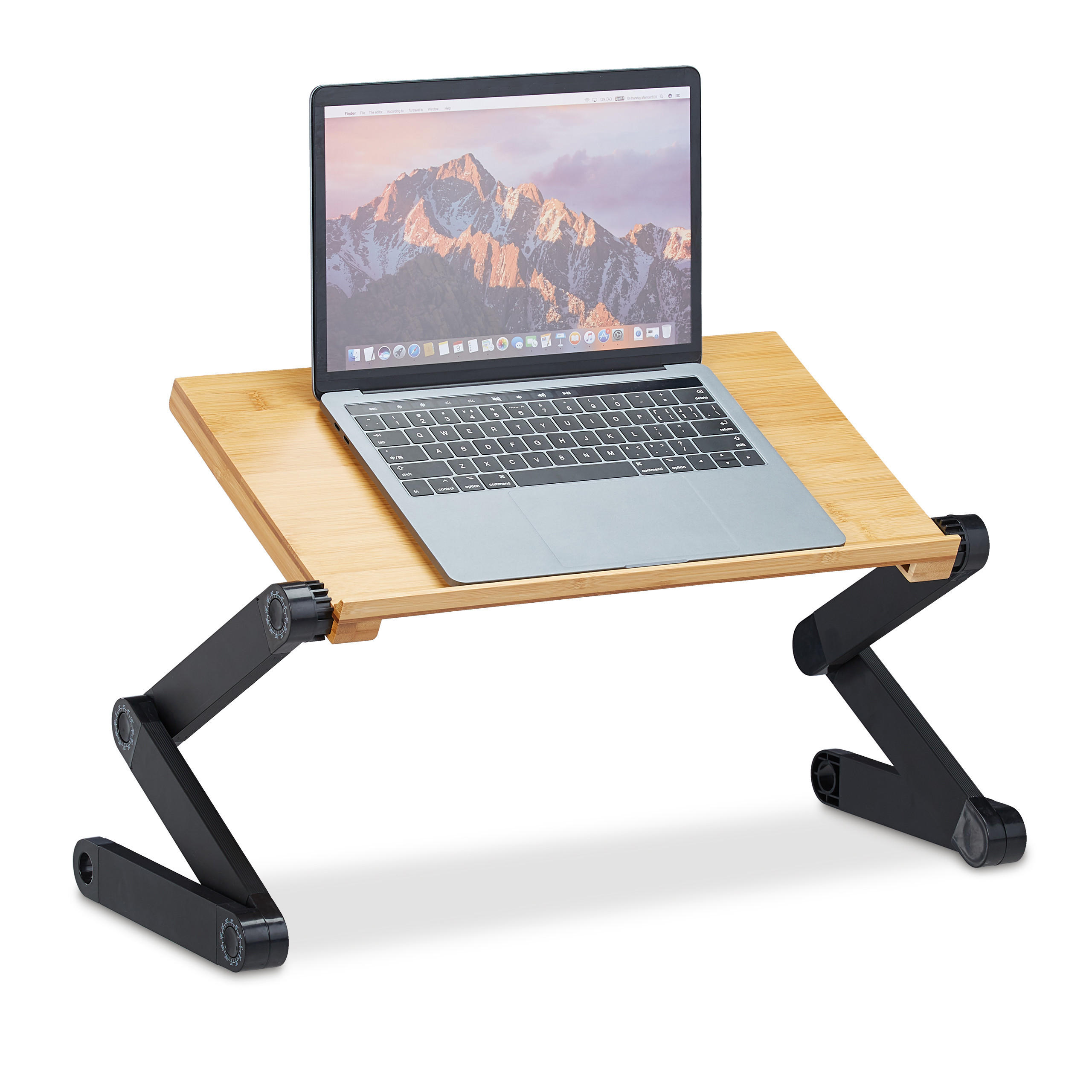 LAPTOPSTÄNDER Natur Schwarz Bambus Aluminium verstellbar - Multicolor, Holz/Kunststoff (26/60/47.5cm) - Relaxdays