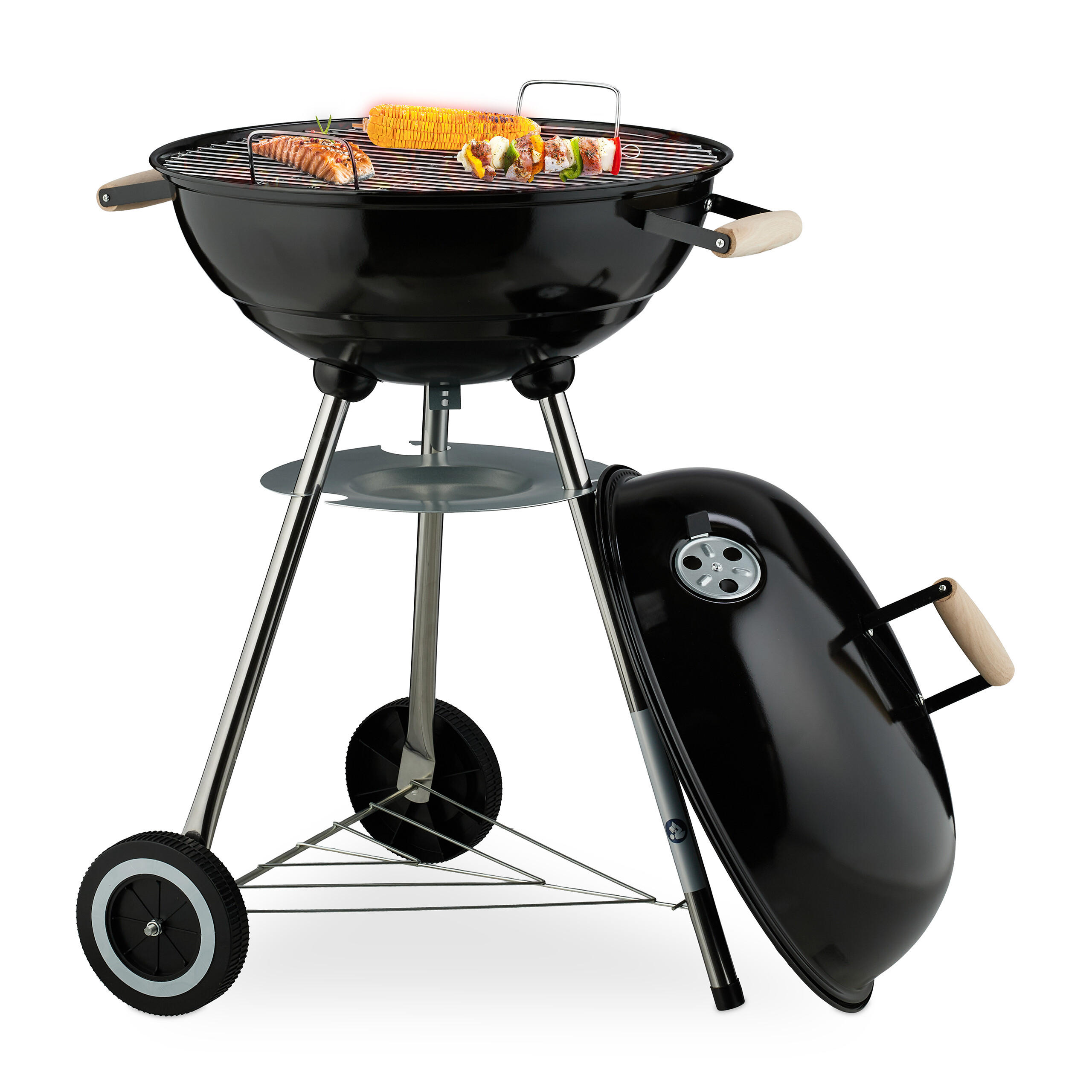 KUGELGRILL - Schwarz, Kunststoff/Metall (47/89cm) - Relaxdays