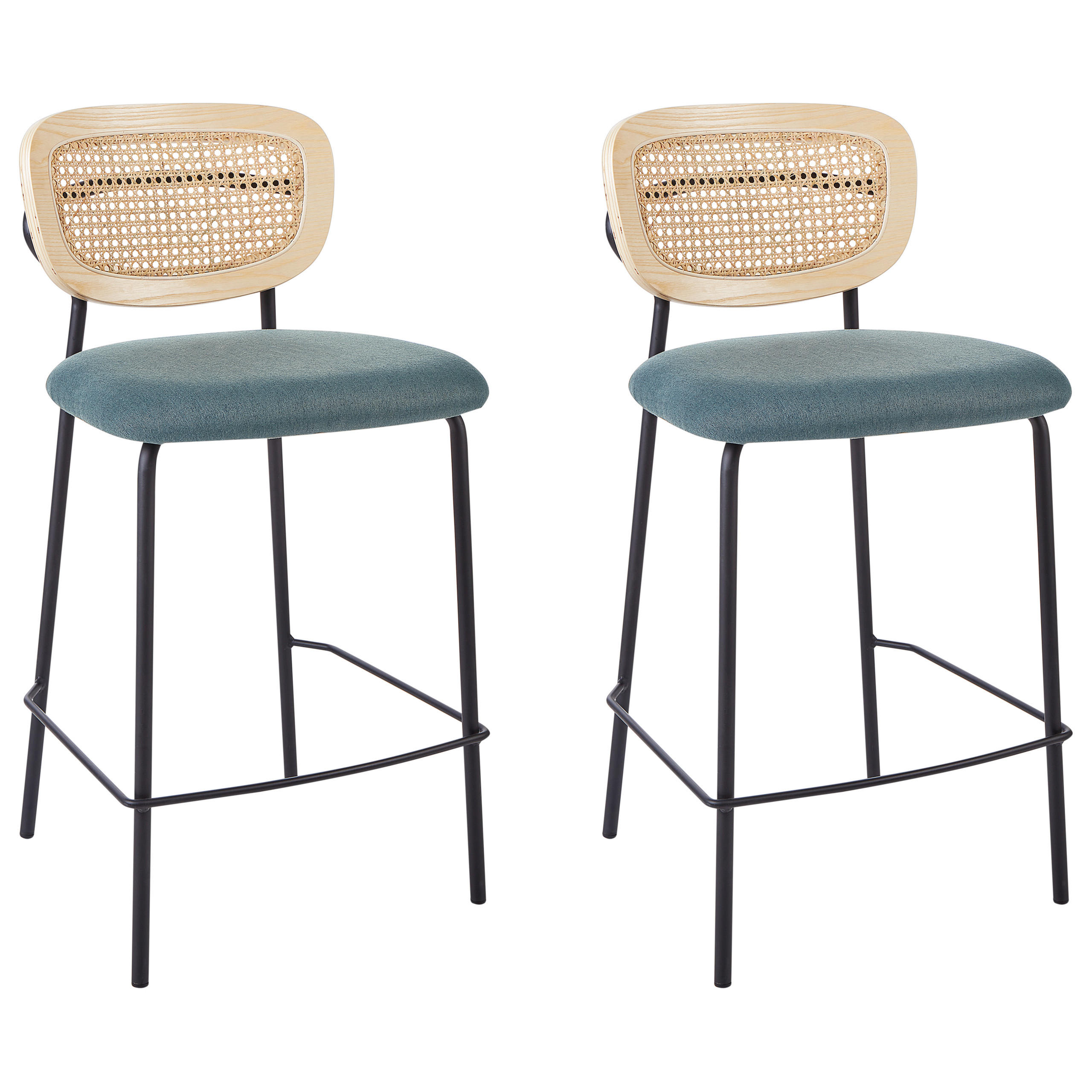BARSTUHL 2er-Set Rattan Blaugrün Mayetta - Jadegrün, Textil (45/90/43cm) - Beliani