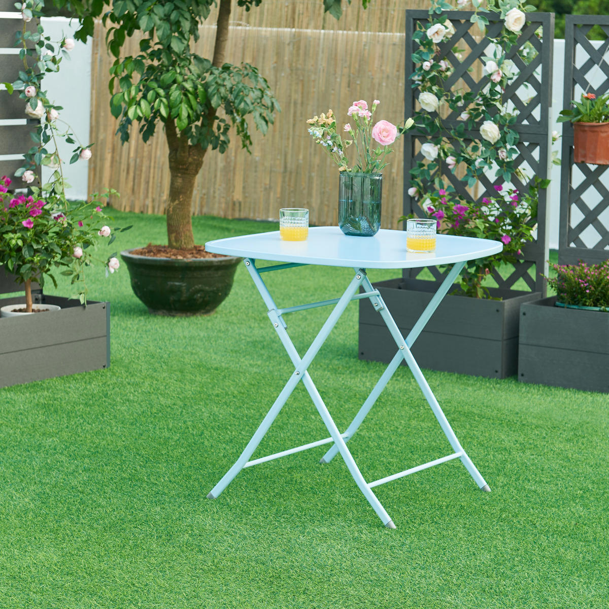 GARTENKLAPPTISCH Sande - Hellblau, Metall (70/70/71cm) - [en.casa]