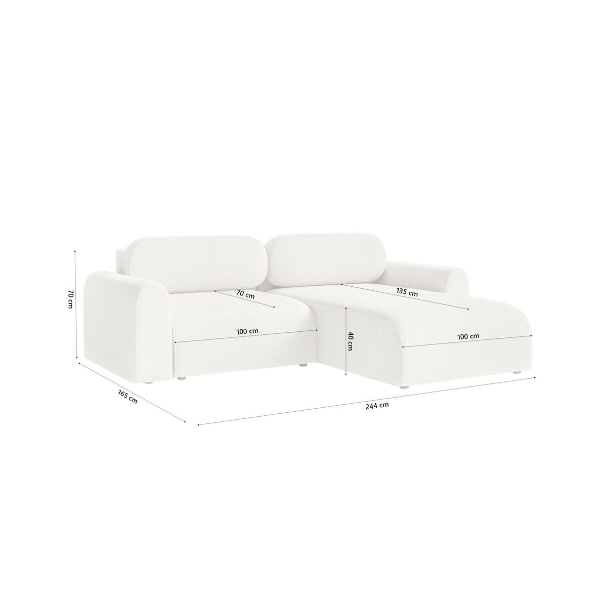 ECKSOFA Lome Mini mit Schlaffunktion, Weiß - Weiß, Textil (244/165cm) - Fedve