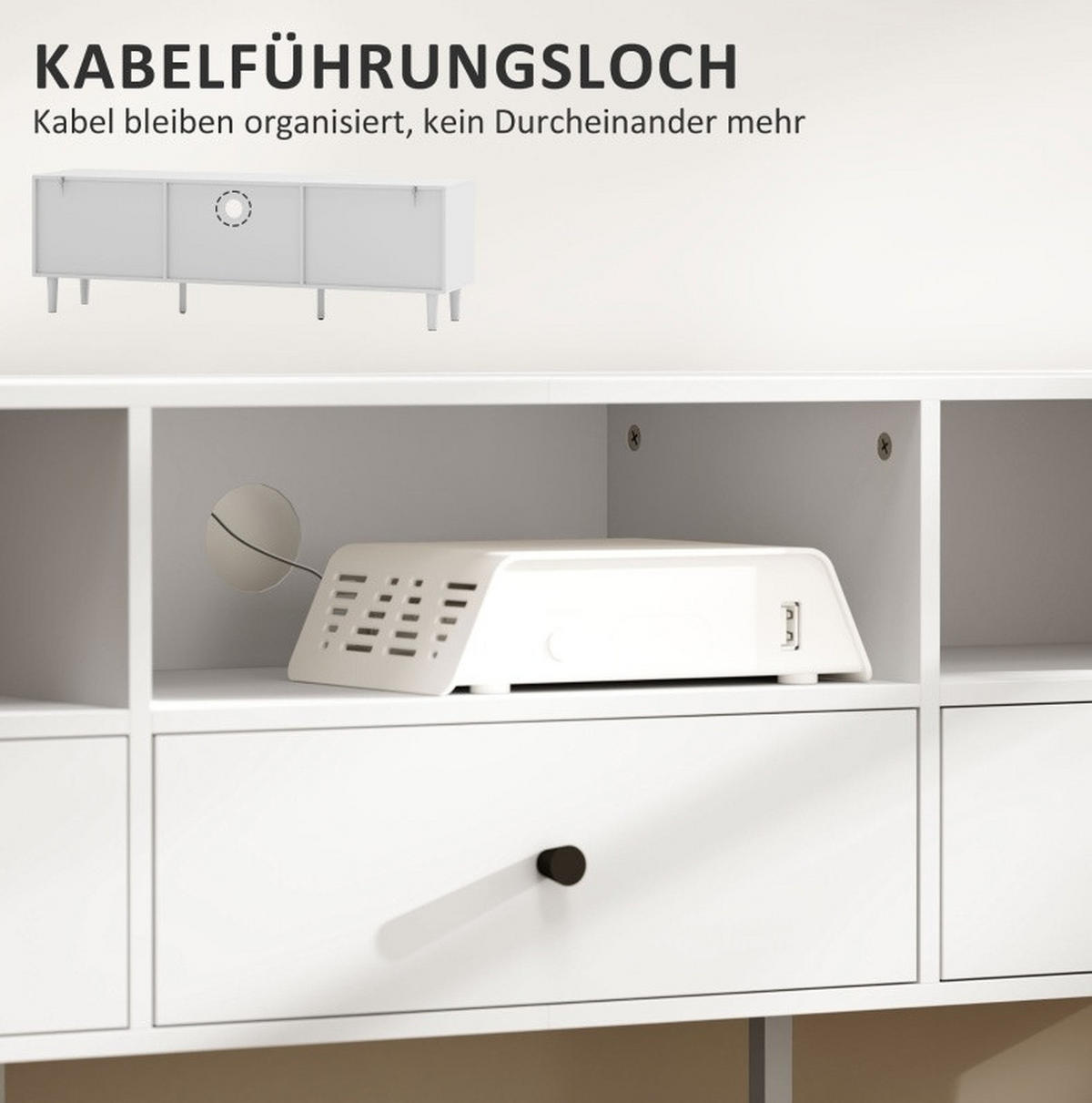LOWBOARD 140/34/45 cm Weiß aus Spanplatte mit Kabeldurchführung - Weiß, Holzwerkstoff (34/45/140cm) - OKMYHOME