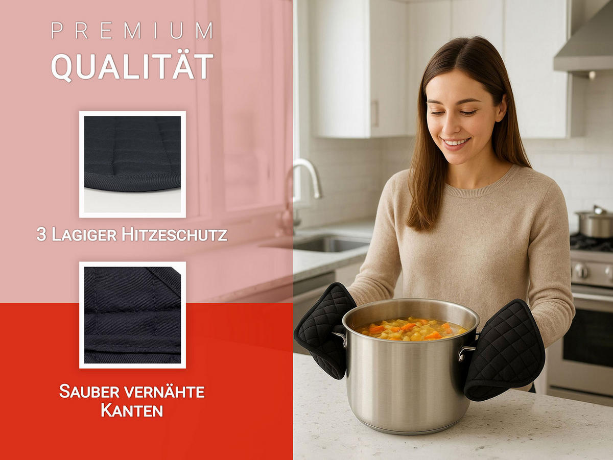 TOPFLAPPEN, 2er-Set, 24x24 cm, 100% Baumwolle, Schwarz - Schwarz, Textil (24/24cm) - Zollner