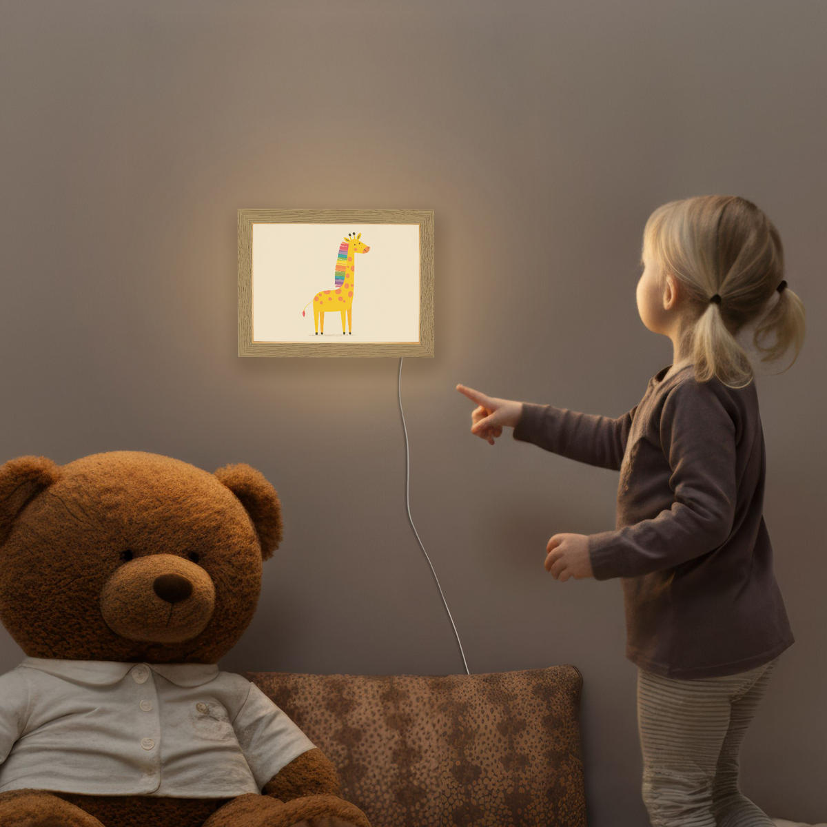 NACHTTISCHLAMPE Giraffe - Regenbogenmähne - Beige 20x15 cm - Beige, Holzwerkstoff (8/20/15cm)