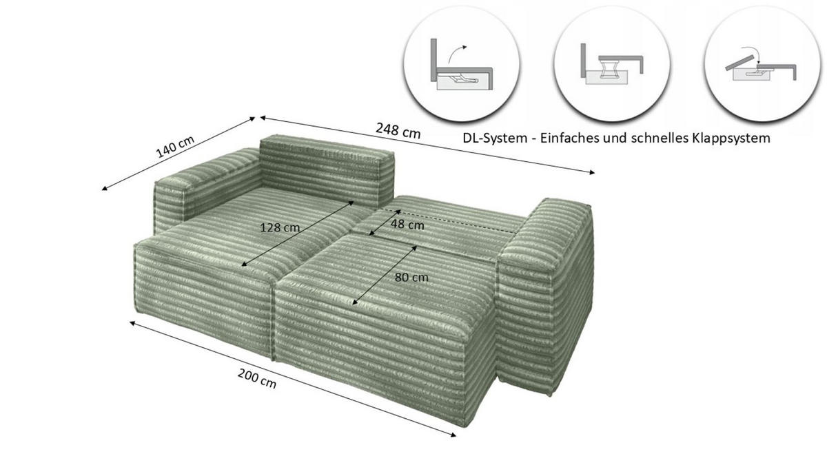 ECKSCHLAFSOFA Bohoo-Ecksofa mit Schlaffunktion stoff Velo Olive Rechts - Olivgrün, Holz/Textil (248/140cm) - Kaiser Möbel