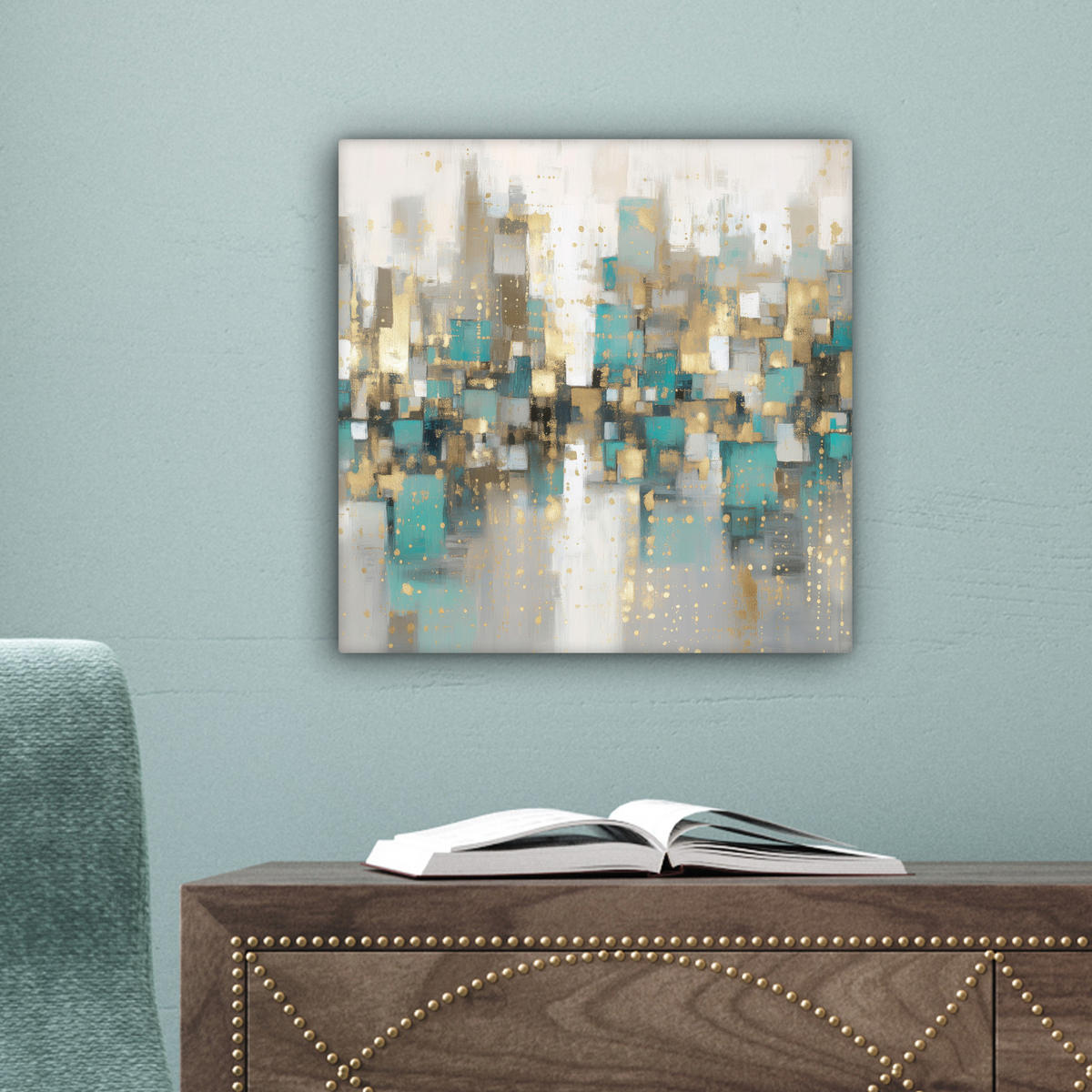 LEINWANDBILD Abstrakt - Blöcke - Gold - Skyline Deko Wohnzimmer 20x20 cm - Beige, Textil (20/20cm) - MuchoWow