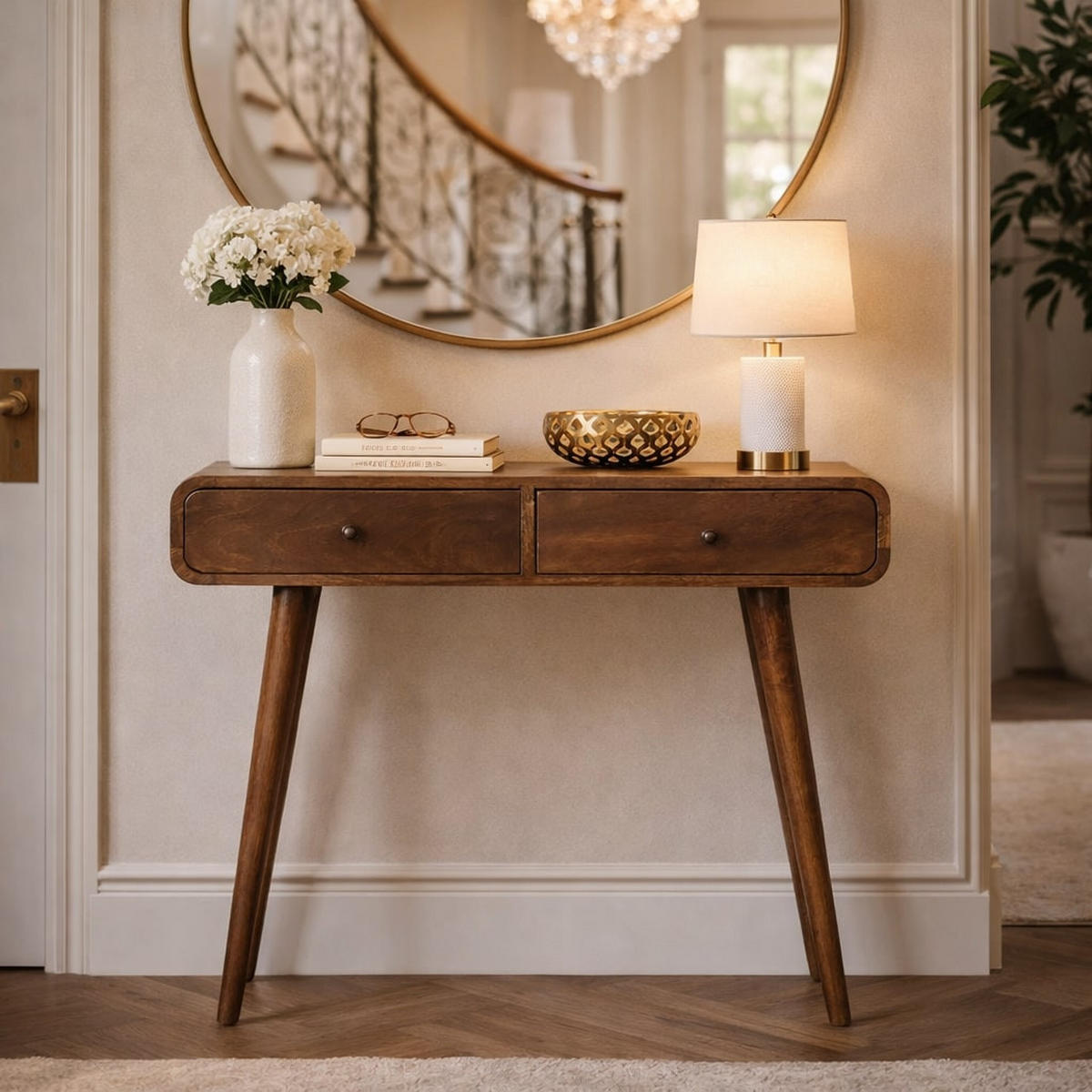 KONSOLENTISCH Klassisches Grau-Finish, 2 Schubladen, Braun - Braun, Holz (80/35/78cm) - Artisan Furniture