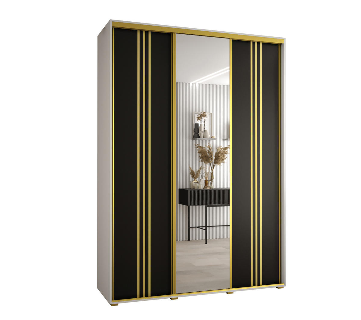 SCHWEBETÜRENSCHRANK 235,2/170/45 3-türig - Goldfarben/Schwarz, Holz/Metall (170/235/45cm) - Abiks Möbel