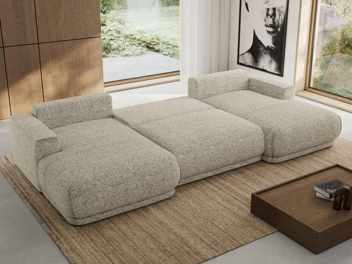 WOHNLANDSCHAFT RINA U Beige Strukture - Beige/Schwarz, Kunststoff/Textil (360/85/170cm) - MKS