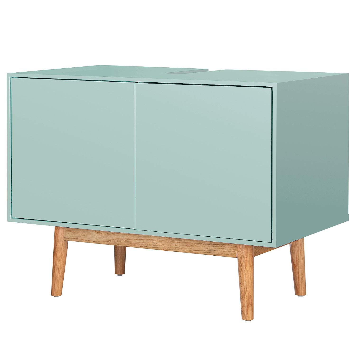 WASCHBECKENUNTERSTRANK - Eiche teilmassiv - Eichefarben/Mintgrün, Eichenholz/Holz (80/60/46cm) - home24