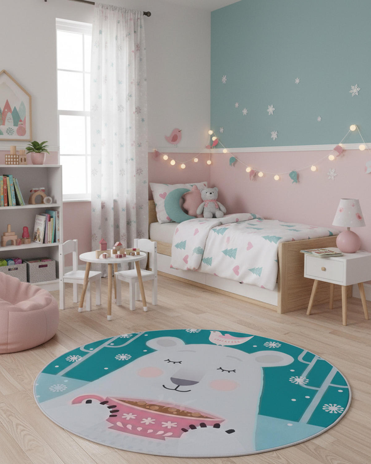 KINDERTEPPICH Bambini Orsetto Mazovia Rund Ø100cm Weiß Rosa Teddybär Kurzflor - Pink, Textil (100/100cm) - Mazovia