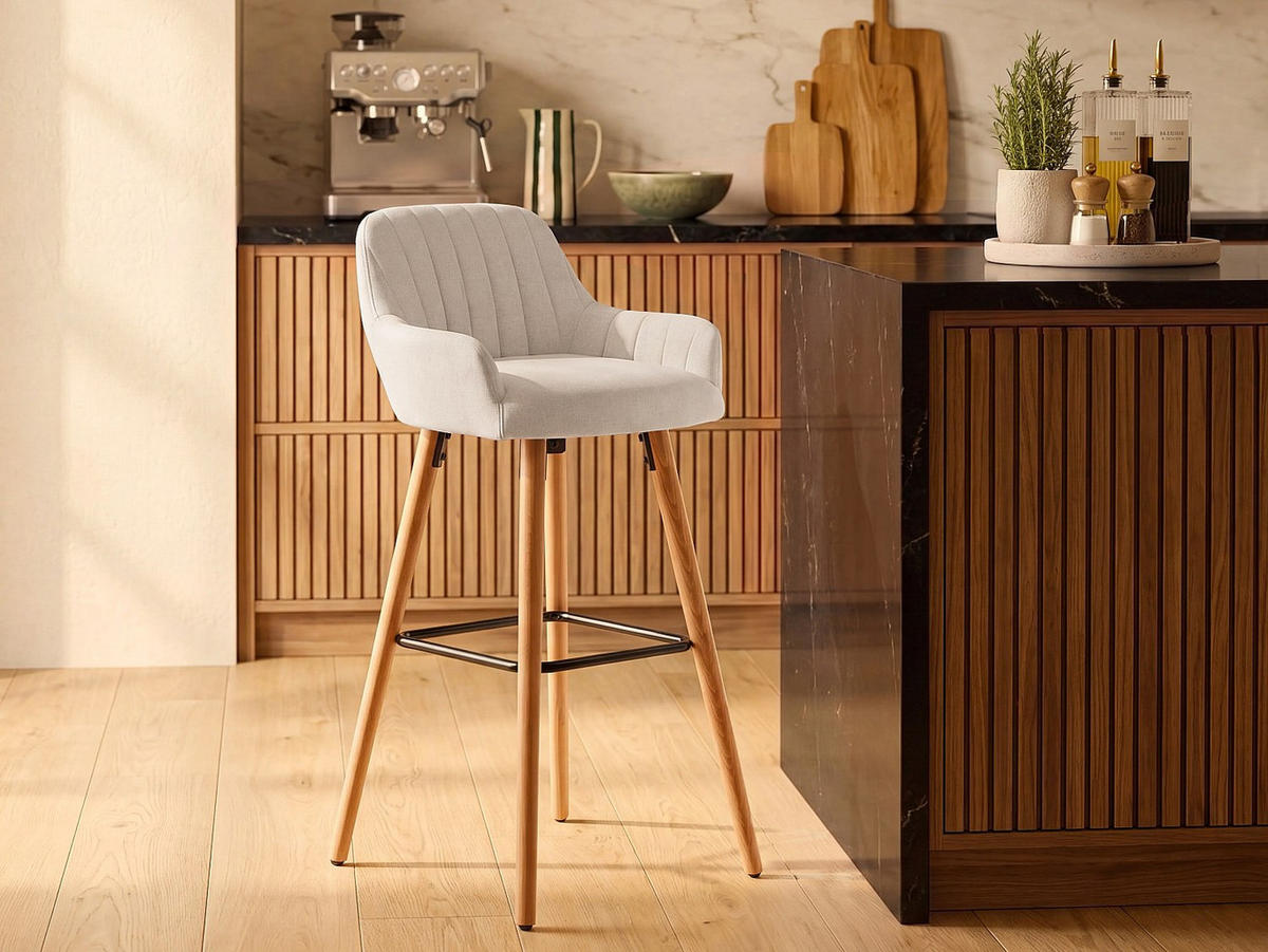 BARHOCKER - 47 cm x 52 cm - stoff - cremefarben Eleana - Creme, Textil (47/98/52cm) - Vente-Unique